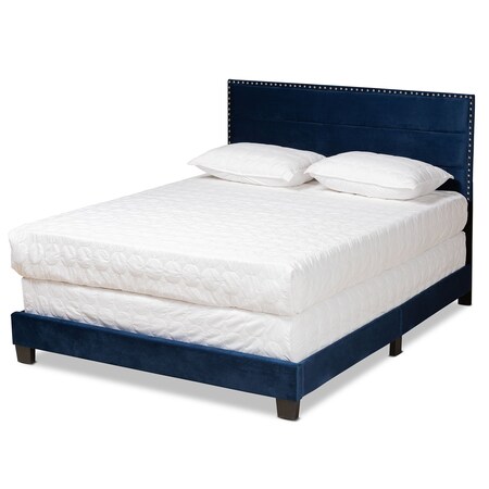 Baxton Studio Tamira Modern and Contemporary Glam Navy Blue Velvet Fabric Queen Size Panel Bed 183-11276-Zoro